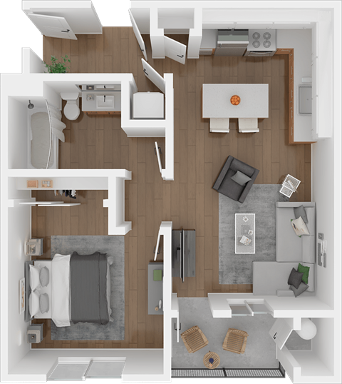 Floor plan for 1 bed, 1 bath, 715 sqft